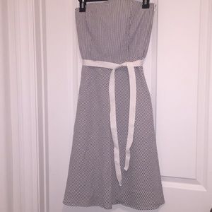 Ann Taylor Loft Vintage Seersucker Pinstripe Strapless Dress Tie Waist Size 0
